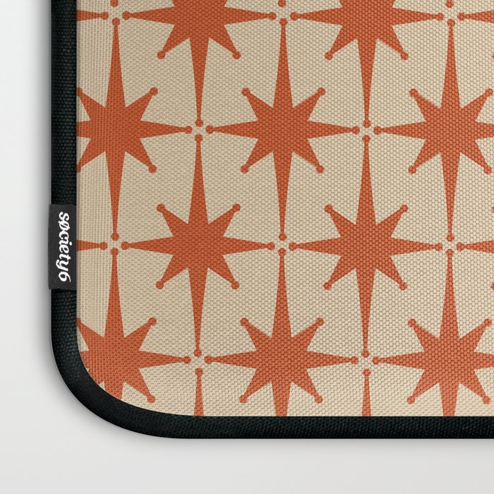 Midcentury Modern Atomic Starburst Pattern Mid Mod Burnt Orange and Beige Laptop Sleeve Gallery Image 3