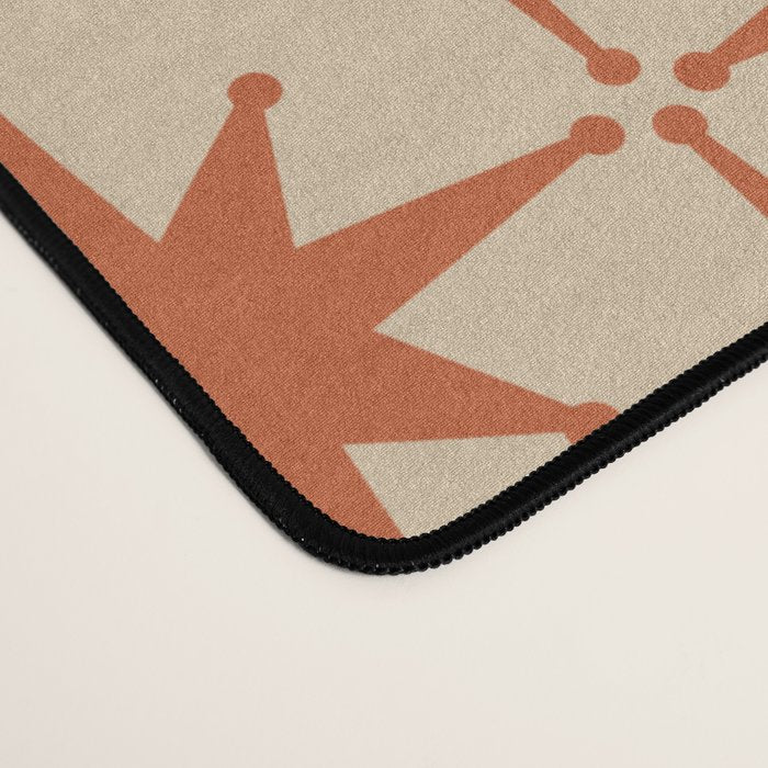 Midcentury Modern Atomic Starburst Pattern Mid Mod Burnt Orange and Beige Desk Mat Gallery Image 4