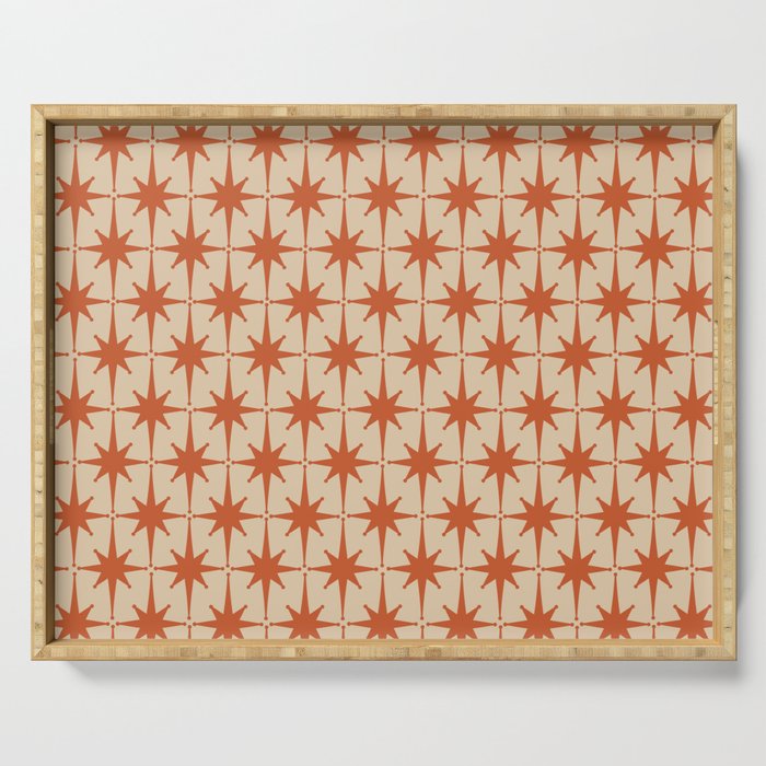 Midcentury Modern Atomic Starburst Pattern Mid Mod Burnt Orange and Beige Serving Tray Gallery Image 1