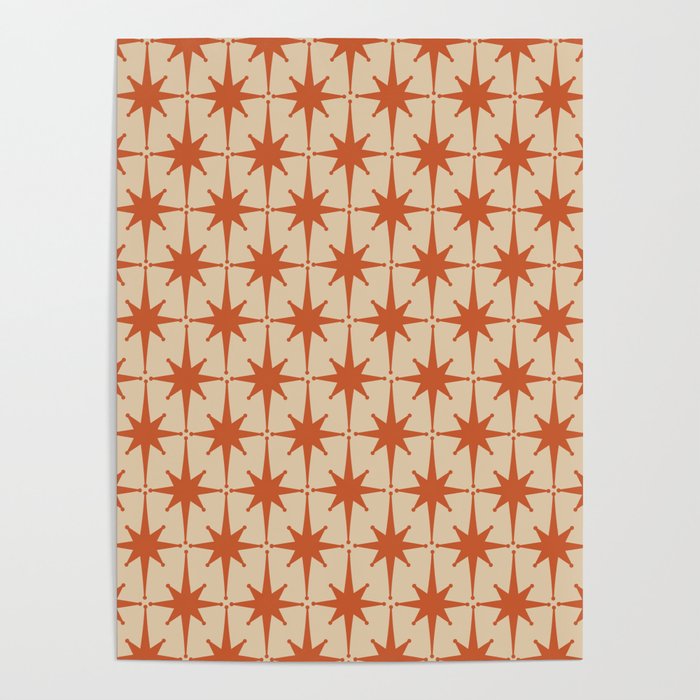 Midcentury Modern Atomic Starburst Pattern Mid Mod Burnt Orange and Beige Poster Gallery Image 4
