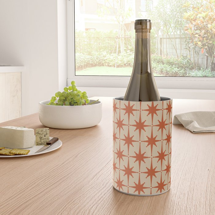 Midcentury Modern Atomic Starburst Pattern Mid Mod Burnt Orange and Beige Wine Chiller Gallery Image 4