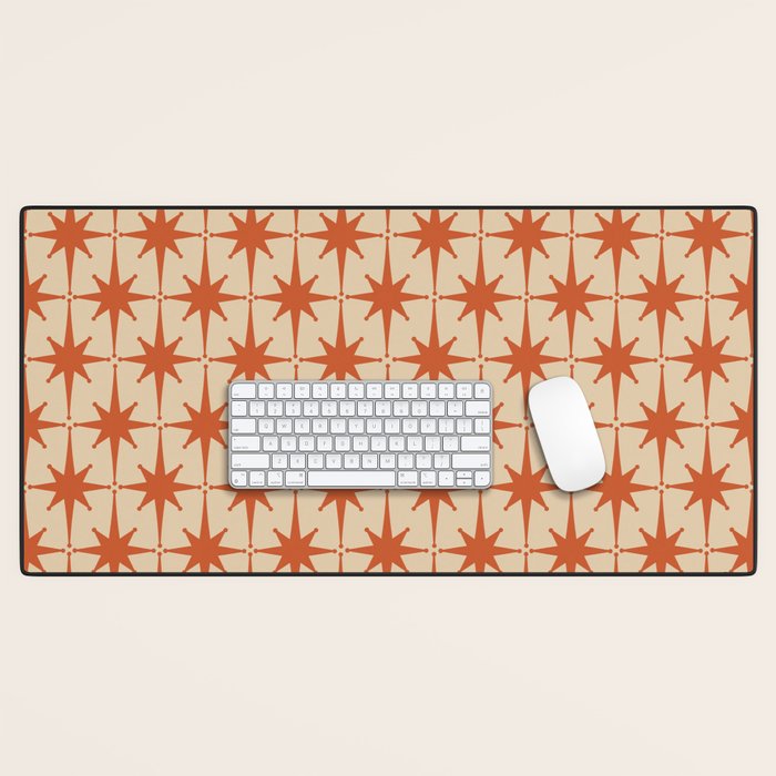 Midcentury Modern Atomic Starburst Pattern Mid Mod Burnt Orange and Beige Desk Mat Gallery Image 1