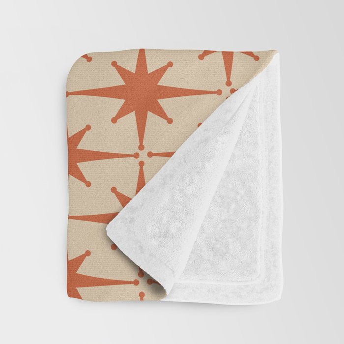 Midcentury Modern Atomic Starburst Pattern Mid Mod Burnt Orange and Beige Throw Blanket Gallery Image 3