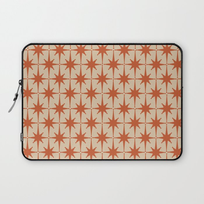 Midcentury Modern Atomic Starburst Pattern Mid Mod Burnt Orange and Beige Laptop Sleeve Gallery Image 1