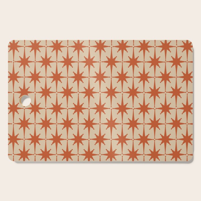 Midcentury Modern Atomic Starburst Pattern Mid Mod Burnt Orange and Beige Cutting Board Gallery Image 1