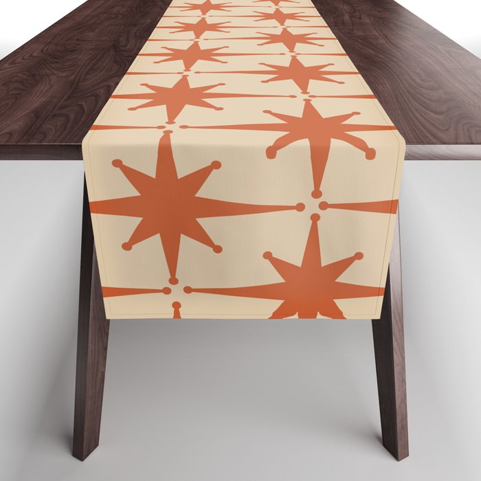 Midcentury Modern Atomic Starburst Pattern Mid Mod Burnt Orange and Beige Table Runner Gallery Image 1