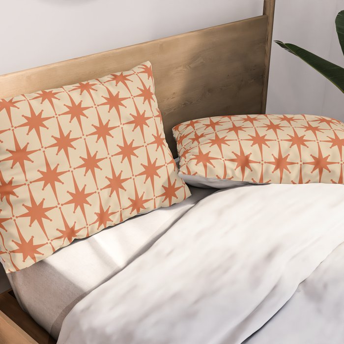 Midcentury Modern Atomic Starburst Pattern Mid Mod Burnt Orange and Beige Pillow Sham Gallery Image 2