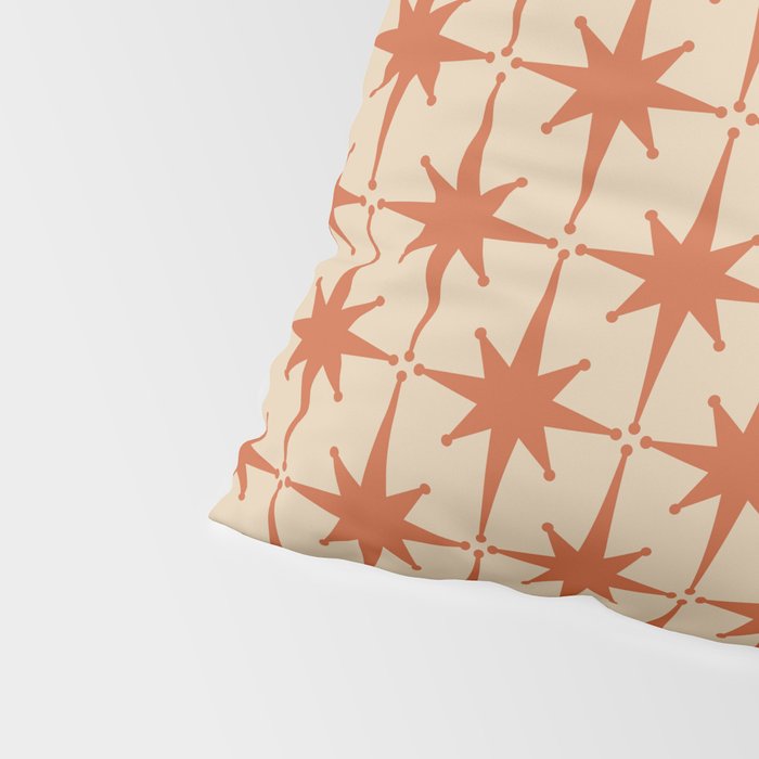 Midcentury Modern Atomic Starburst Pattern Mid Mod Burnt Orange and Beige Pillow Sham Gallery Image 4