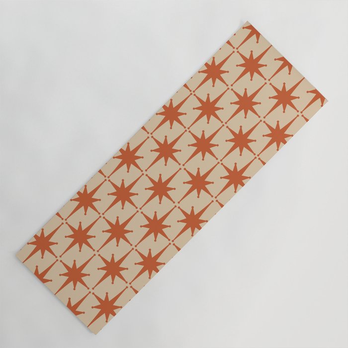 Midcentury Modern Atomic Starburst Pattern Mid Mod Burnt Orange and Beige Yoga Mat Gallery Image 1
