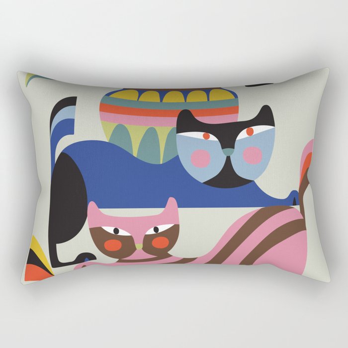 Mid Century Modern Retro Cats Rectangular Pillow Gallery Image 1