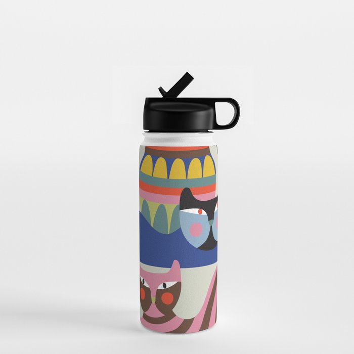 Mid Century Modern Retro Cats Water Bottle Gallery Image 1