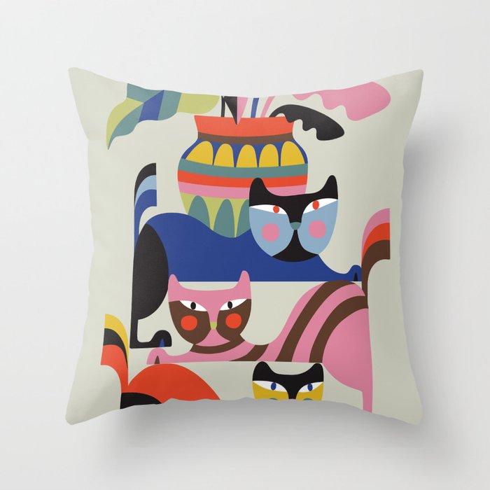 Mid Century Modern Retro Cats Throw Pillow Gallery Image 6