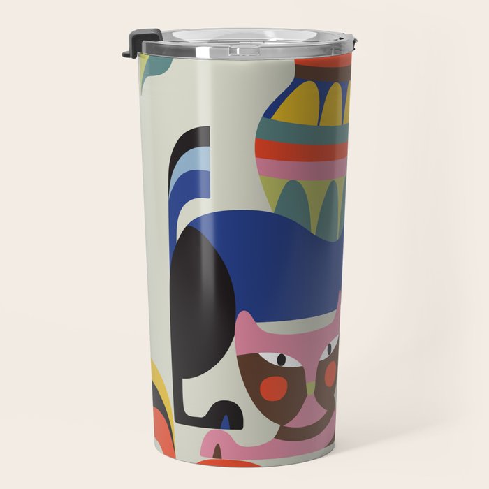Mid Century Modern Retro Cats Travel Mug Gallery Image 3