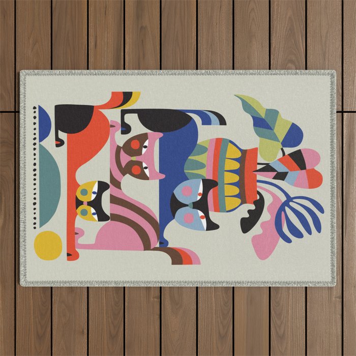 Mid Century Modern Retro Cats Outdoor Rug Gallery Image 1