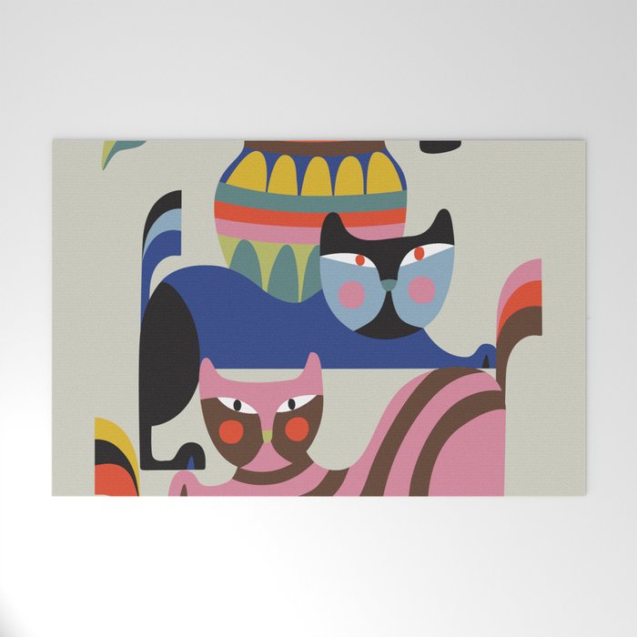 Mid Century Modern Retro Cats Welcome Mat Gallery Image 1