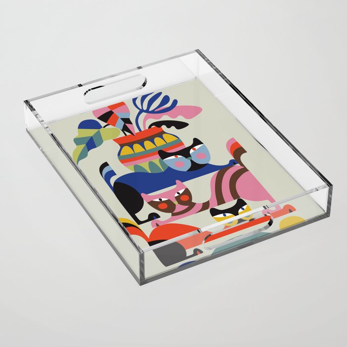 Mid Century Modern Retro Cats Acrylic Tray Gallery Image 1
