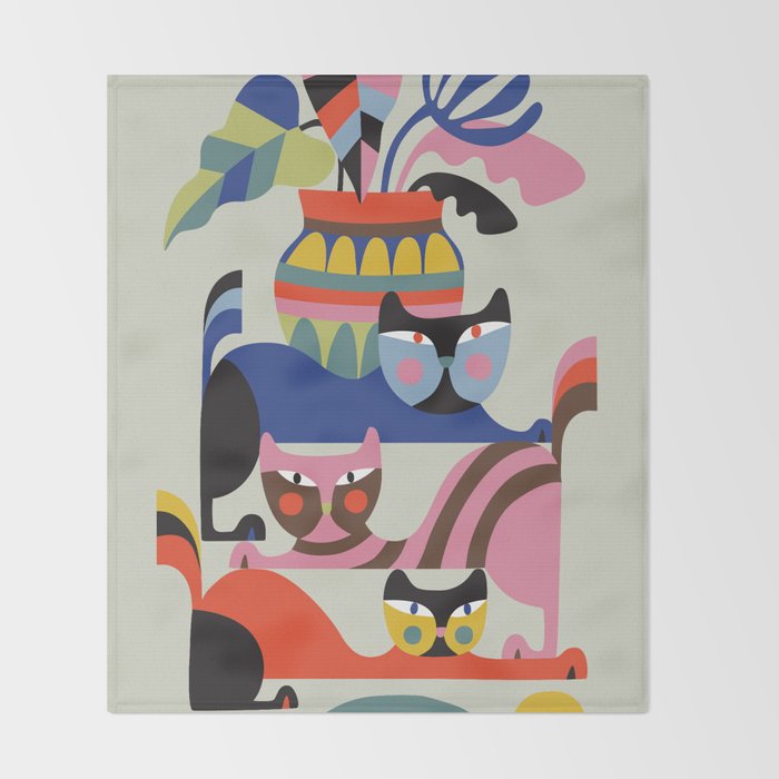Mid Century Modern Retro Cats Throw Blanket Gallery Image 2