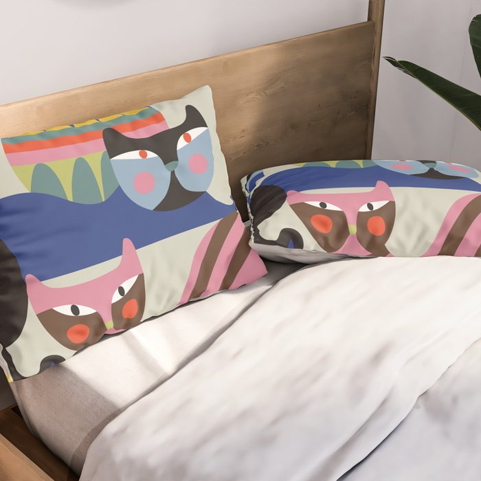 Mid Century Modern Retro Cats Pillow Sham Gallery Image 2