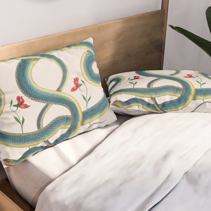 Albertus Seba Snakes Flowers Engraving Pillow Sham Gallery Image 2