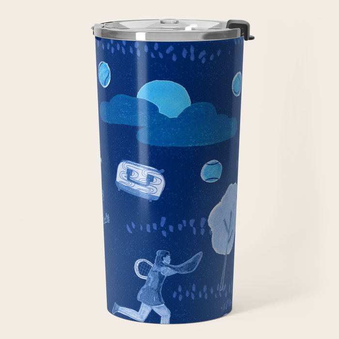 Let's Play Tennis in Navy Blue Travel Mug Gallery Image 2