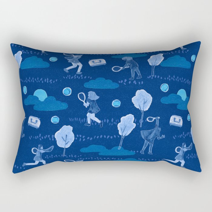 Let's Play Tennis in Navy Blue Rectangular Pillow Gallery Image 2