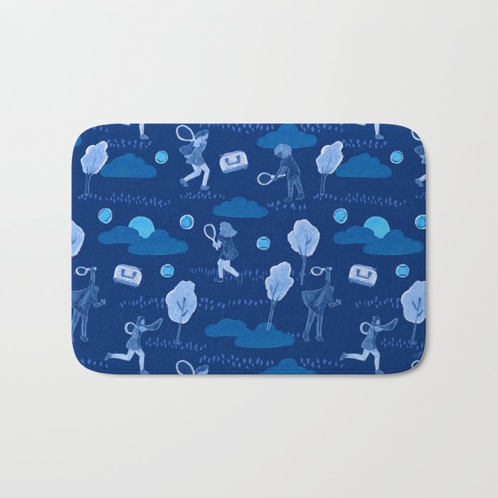 Let's Play Tennis in Navy Blue Bath Mat Gallery Image 1