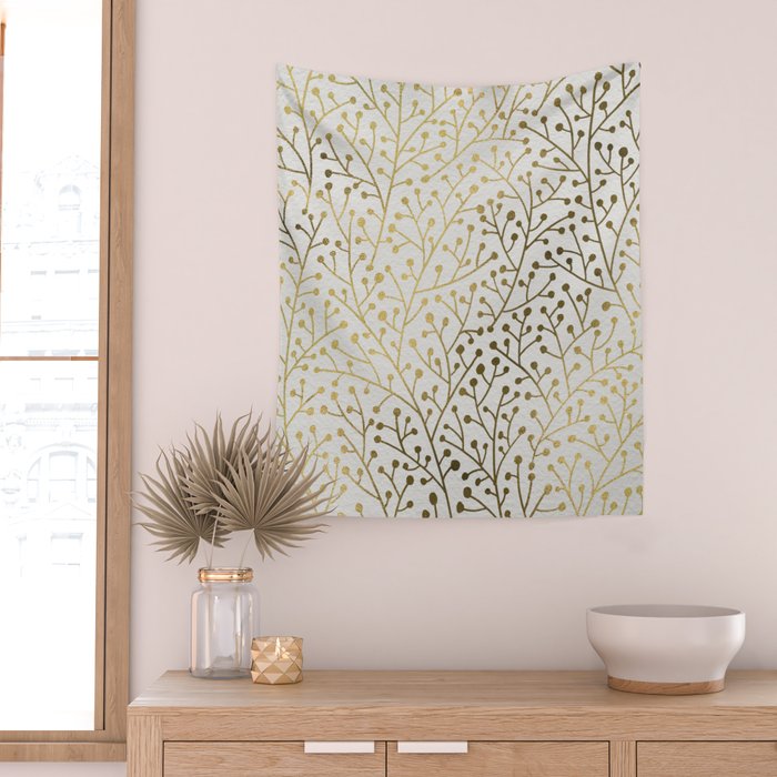 Gold Berry Branches Wall Tapestry Gallery Image 2