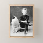 Smoking Boy with Chicken black and white photograph - photography - photographs Mini Art Print Gallery Image 1