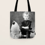 Smoking Boy with Chicken black and white photograph - photography - photographs Tote Bag Gallery Image 1