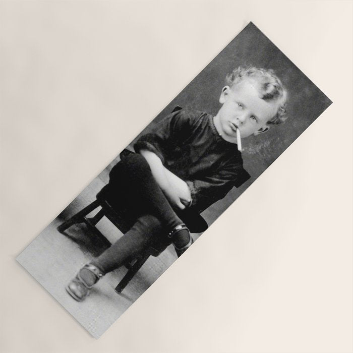 Smoking Boy with Chicken black and white photograph - photography - photographs Yoga Mat Gallery Image 1