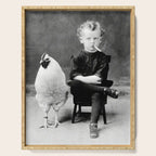 Smoking Boy with Chicken black and white photograph - photography - photographs Serving Tray Gallery Image 1