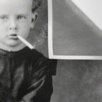 Smoking Boy with Chicken black and white photograph - photography - photographs Wall Tapestry Gallery Image 3