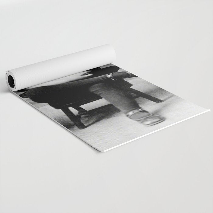 Smoking Boy with Chicken black and white photograph - photography - photographs Yoga Mat Gallery Image 2