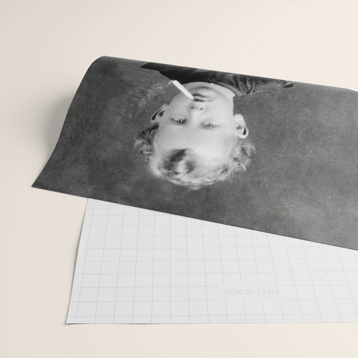 Smoking Boy with Chicken black and white photograph - photography - photographs Wrapping Paper Gallery Image 2