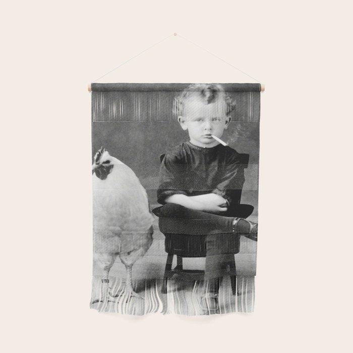 Smoking Boy with Chicken black and white photograph - photography - photographs Wall Hanging Gallery Image 1