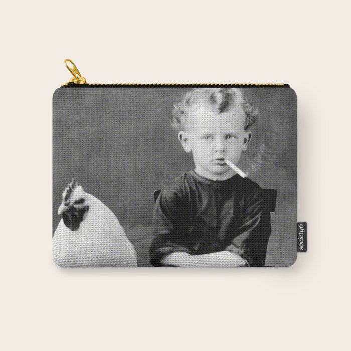 Smoking Boy with Chicken black and white photograph - photography - photographs Carry All Pouch Gallery Image 1