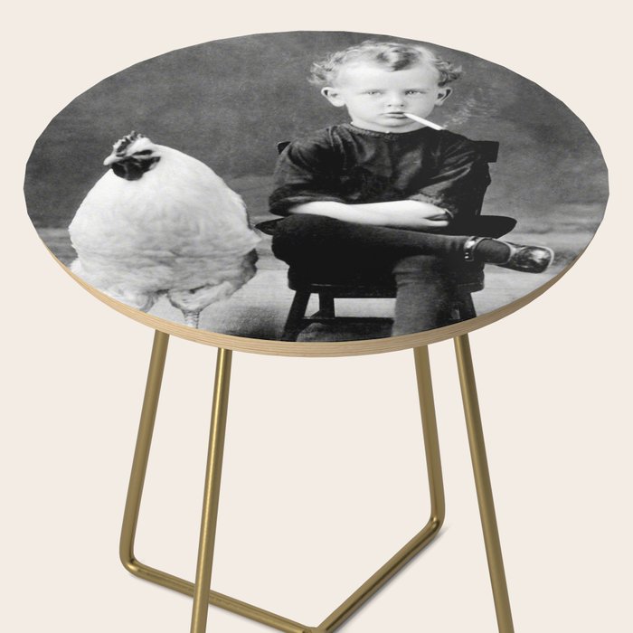 Smoking Boy with Chicken black and white photograph - photography - photographs Side Table Gallery Image 2
