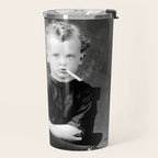 Smoking Boy with Chicken black and white photograph - photography - photographs Travel Mug Gallery Image 2