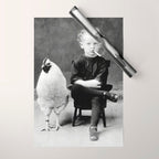 Smoking Boy with Chicken black and white photograph - photography - photographs Wrapping Paper Gallery Image 1
