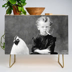 Smoking Boy with Chicken black and white photograph - photography - photographs Credenza Gallery Image 1