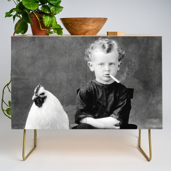 Smoking Boy with Chicken black and white photograph - photography - photographs Credenza Gallery Image 1