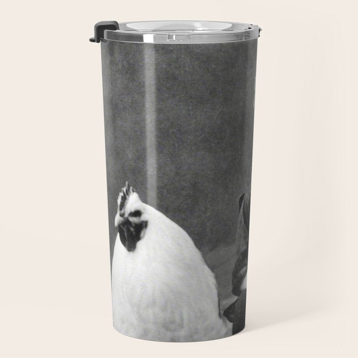 Smoking Boy with Chicken black and white photograph - photography - photographs Travel Mug Gallery Image 3