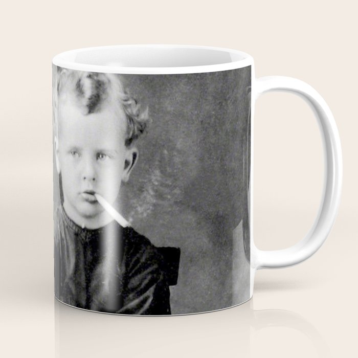 Smoking Boy with Chicken black and white photograph - photography - photographs Coffee Mug Gallery Image 1