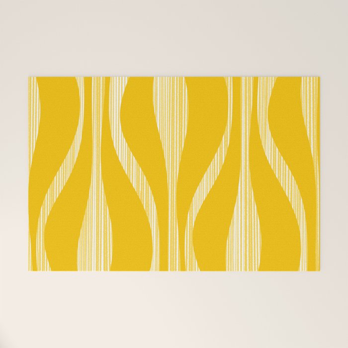Mid Century Modern Abstract Lounge Striped Ogee Pattern in Yellow and White  Welcome Mat Gallery Image 1