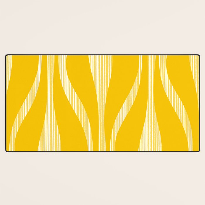 Mid Century Modern Abstract Lounge Striped Ogee Pattern in Yellow and White  Desk Mat Gallery Image 3