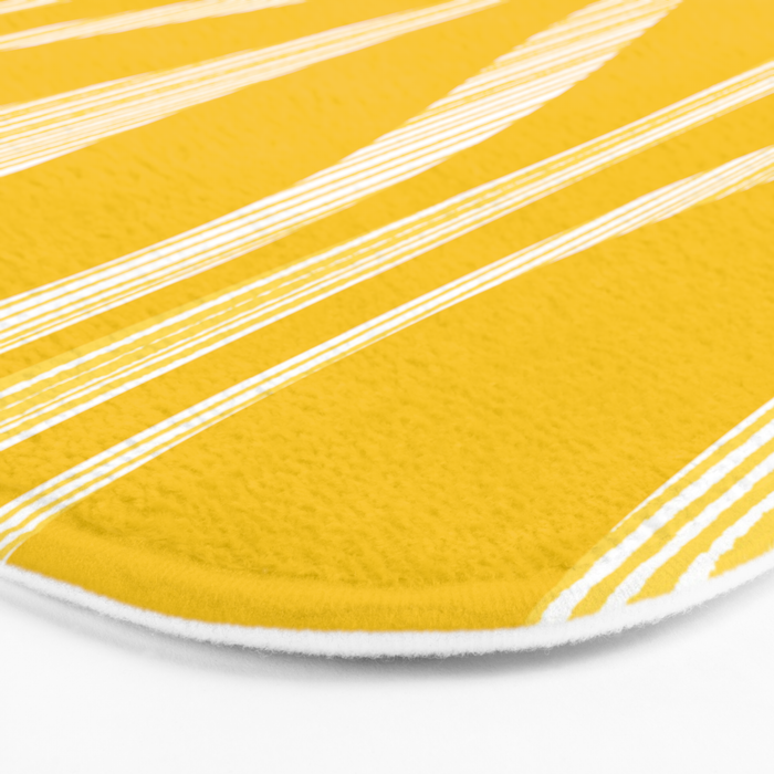 Mid Century Modern Abstract Lounge Striped Ogee Pattern in Yellow and White  Bath Mat Gallery Image 3