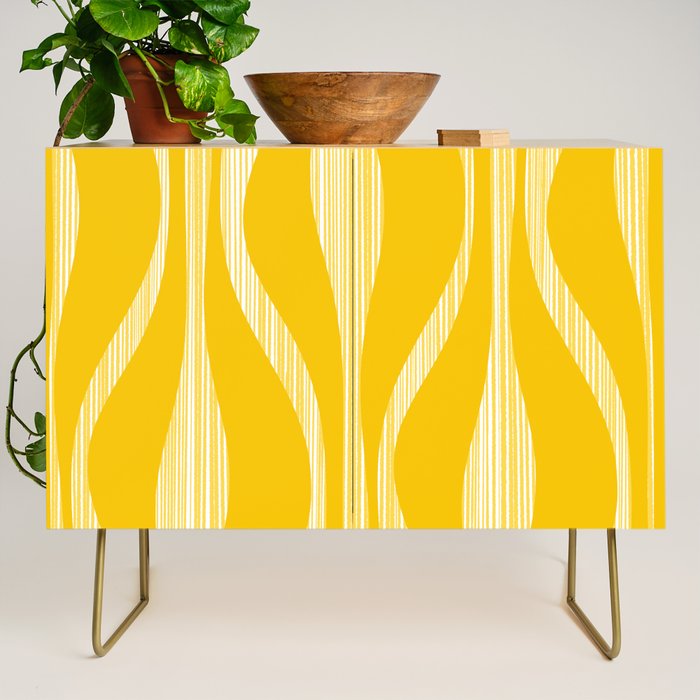 Mid Century Modern Abstract Lounge Striped Ogee Pattern in Yellow and White  Credenza Gallery Image 1