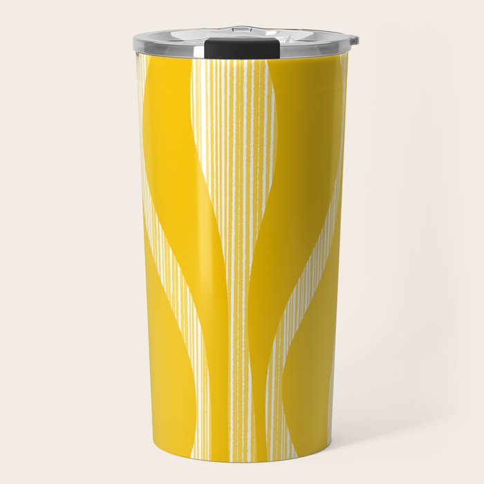 Mid Century Modern Abstract Lounge Striped Ogee Pattern in Yellow and White  Travel Mug Gallery Image 1