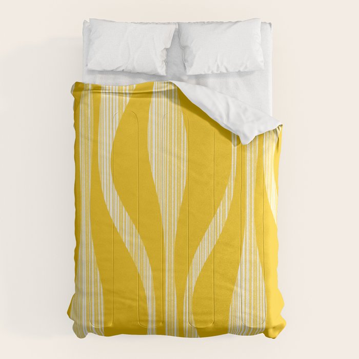 Mid Century Modern Abstract Lounge Striped Ogee Pattern in Yellow and White  Comforter Gallery Image 6