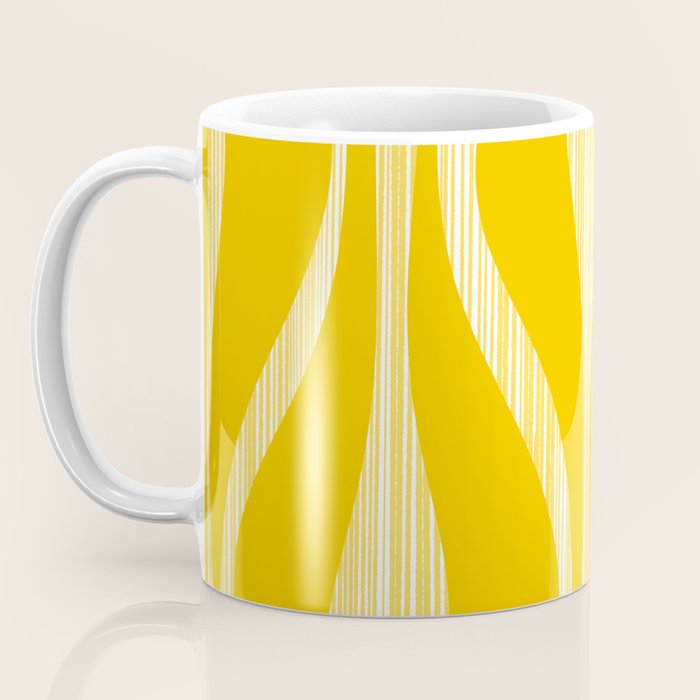 Mid Century Modern Abstract Lounge Striped Ogee Pattern in Yellow and White  Coffee Mug Gallery Image 3